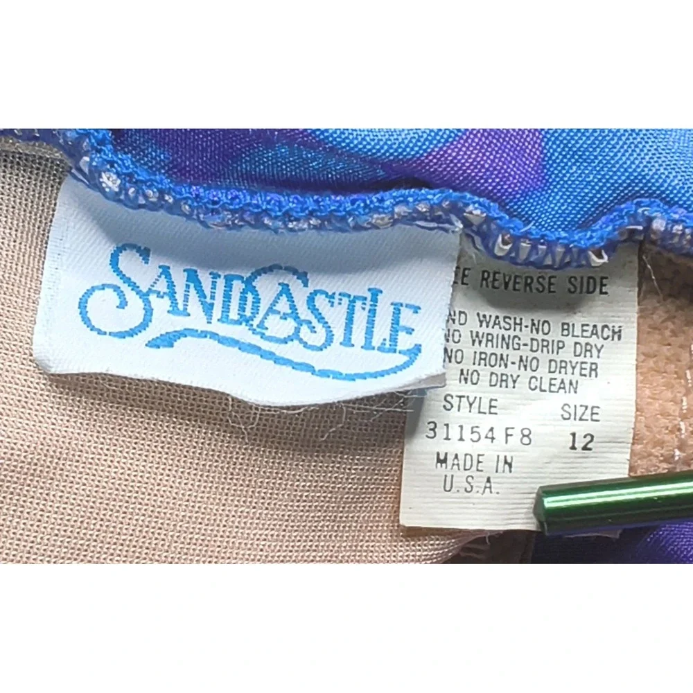 Sandcastle One Piece Swimsuit Women Size‎ 12 Purple Blue Ruched Vintage